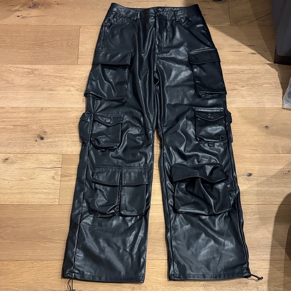 NEW! Rehab Lab Sleek Black Cargo Pants - Faux Leather - Size Medium